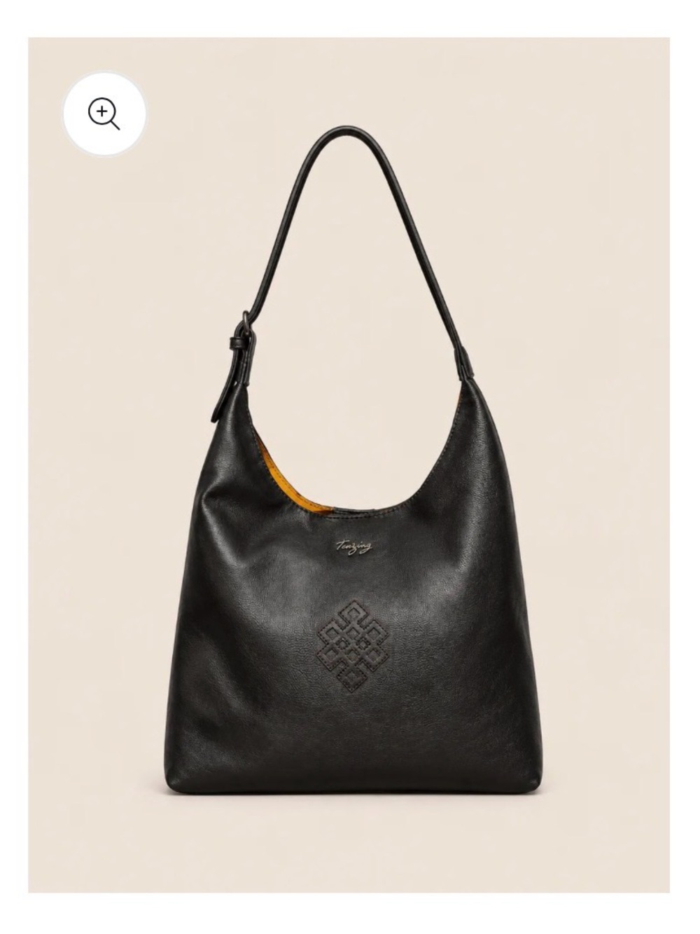 Black Leather Shoulder Hobo Bag with Embossed Detail
